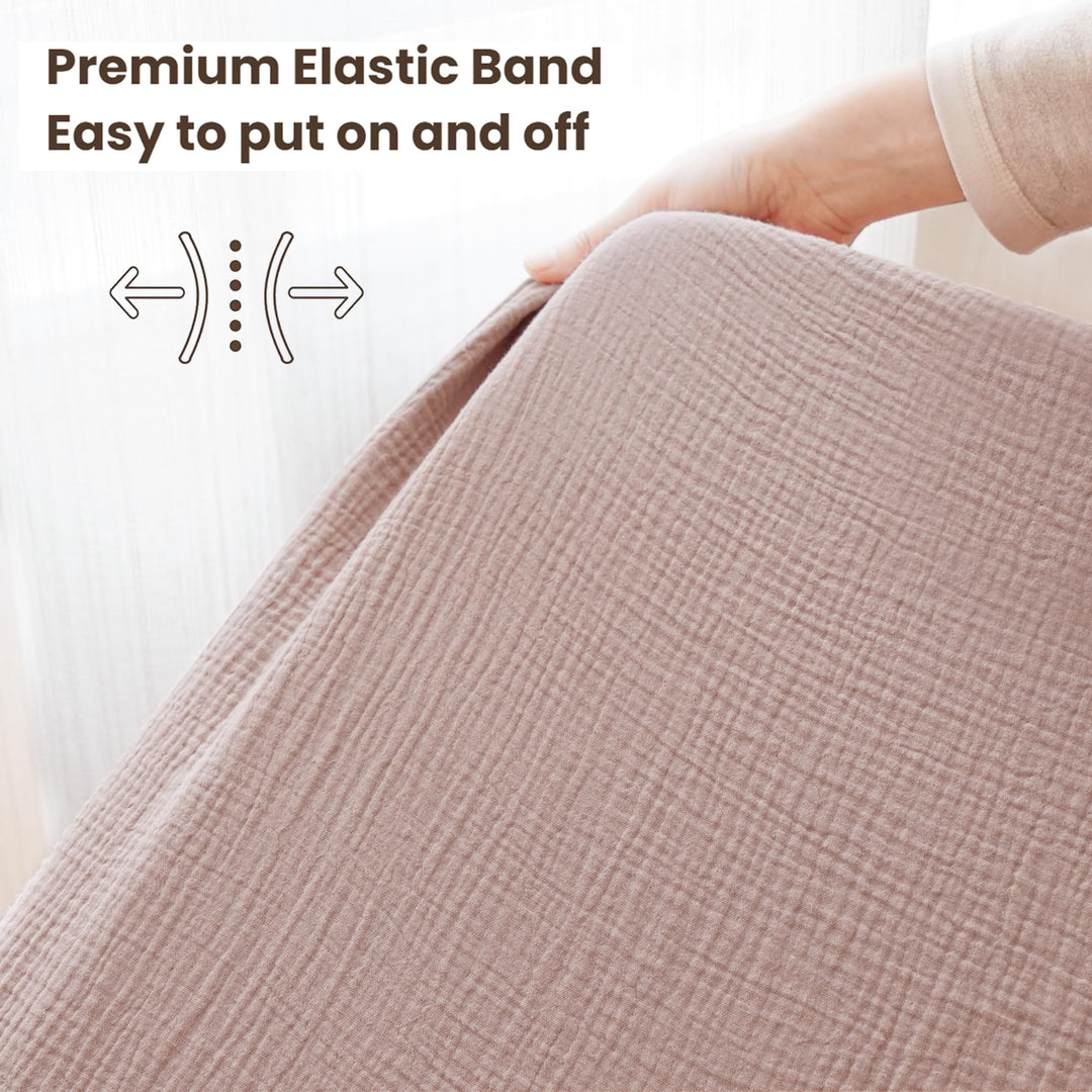 Konssy 2 Pack Muslin Crib Sheets for Baby Boys & Girls, 52" x 28" Fits Standard Crib Mattress, Premium 100% Cotton, Soft & Breathable, Neutral Design, 360° Full Elastic Fit