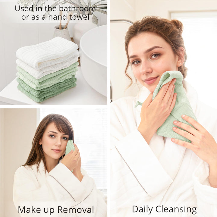 Konssy 6 Pack Face Cloths, 100% Muslin Cotton Wash Cloth for Washing Face 11" x 11" Facial Washcloths for Women, Soft & Reusable, for Sensitive Skin, Makeup Remover Cloths for Daily Cleansing