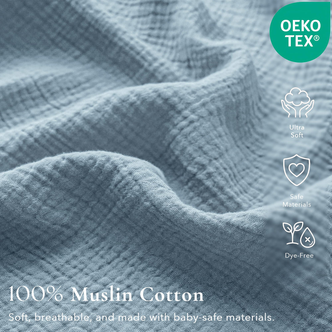 Konssy 2 Pack Muslin Crib Sheets for Standard Crib Mattress, 52" x 28" 100% Cotton, Soft & Breathable, 360° Elastic Snug Fit, Solid & Printed Designs for Baby Girls & Boys
