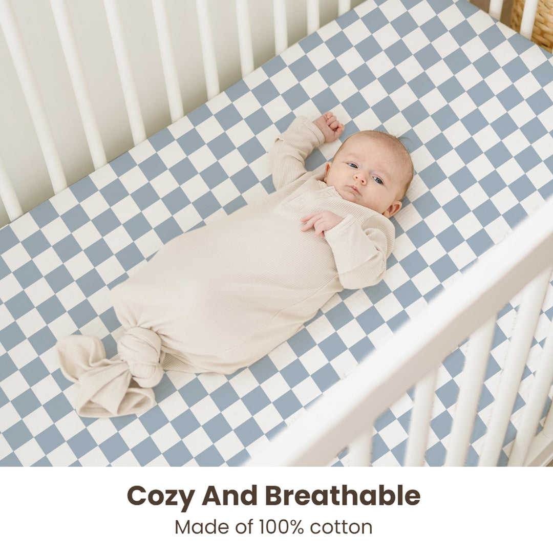 Konssy 2 Pack Muslin Crib Sheets for Baby Boys & Girls, 52" x 28" Fits Standard Crib Mattress, Premium 100% Cotton, Soft & Breathable, Neutral Design, 360° Full Elastic Fit