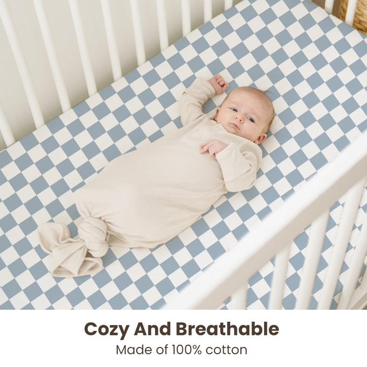 Konssy 2 Pack Muslin Crib Sheets for Baby Boys & Girls, 52" x 28" Fits Standard Crib Mattress, Premium 100% Cotton, Soft & Breathable, Neutral Design, 360° Full Elastic Fit
