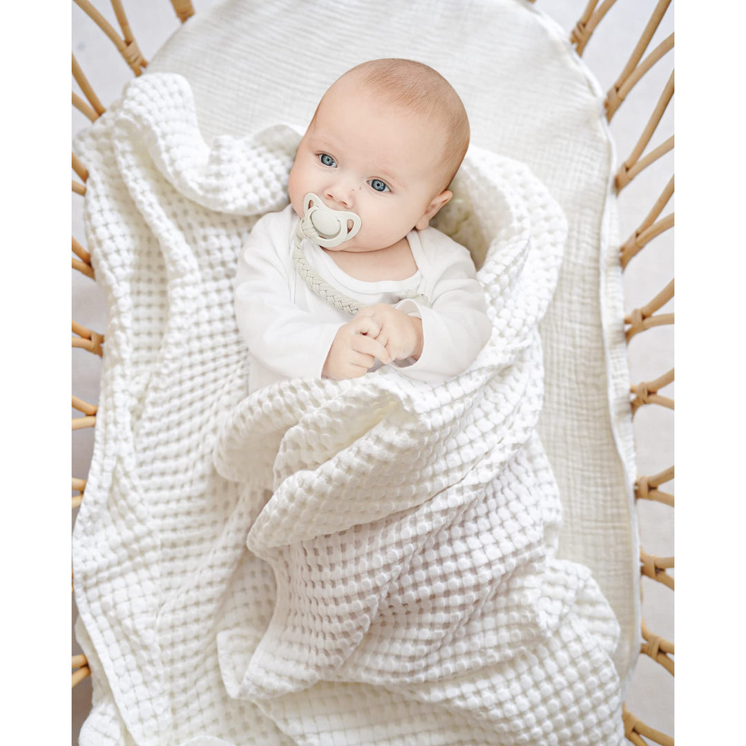 Konssy Waffle Baby Blanket for Boys & Girls, Soft Newborn Swaddle Blanket Waffle Knit, Cozy Crib Blanket Neutral for Nursery, Stroller & Toddler Bed, Machine Washable, 41" x 37"