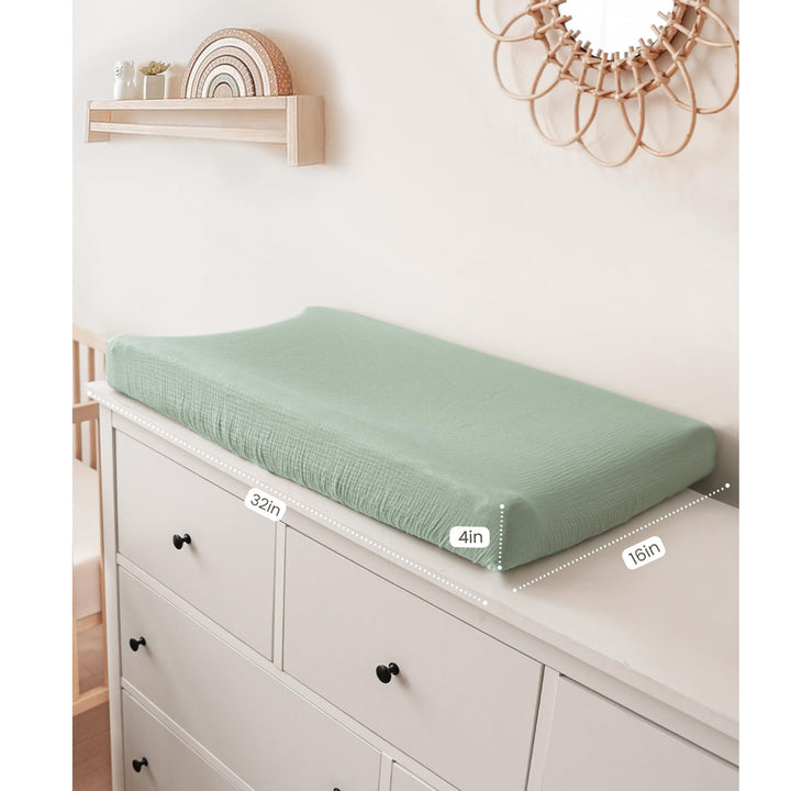 Konssy 2 Pack Muslin Changing Pad Covers for Baby Girls Boys, 32"x16" 100% Cotton, Soft & Breathable, Fitted Diaper Changing Table Sheets, Full Elastic Fit, Floral & Solid Designs