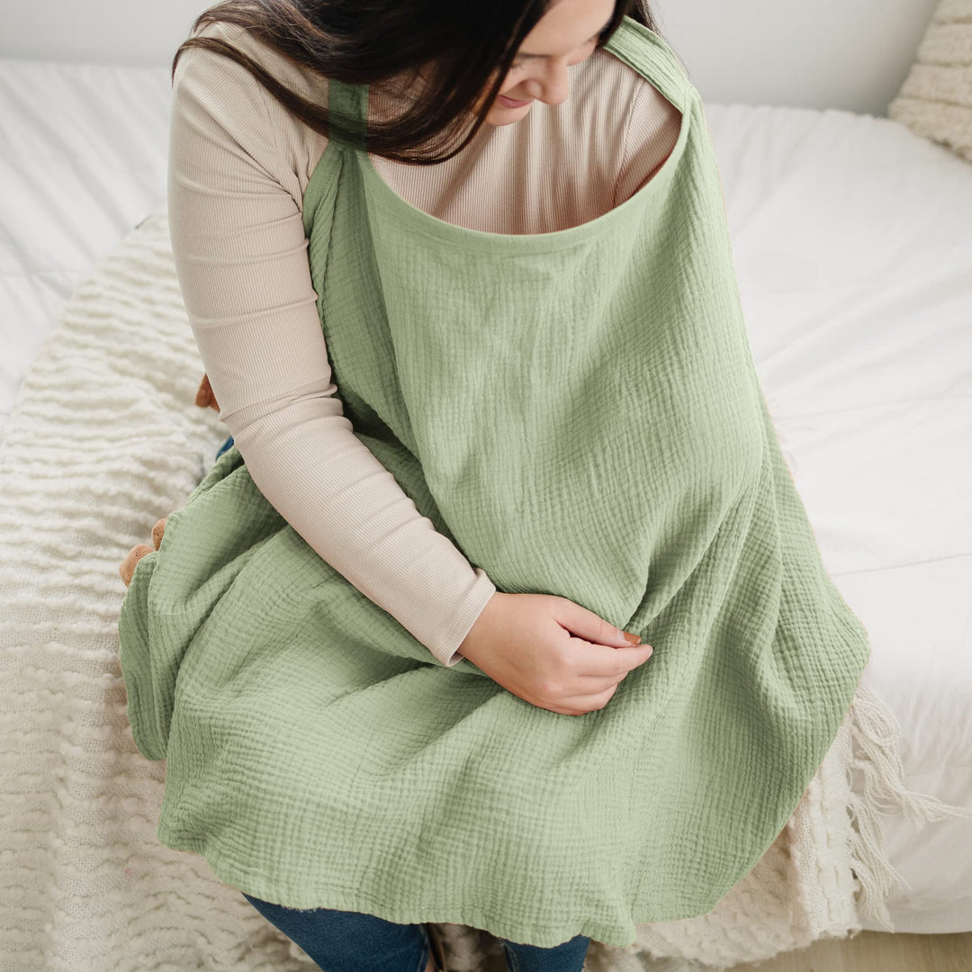 Konssy Muslin Nursing Cover Up for Breastfeeding with Rigid Hoop 100% Cotton Nursing Apron, Lightweight & Breathable, Carseat Canopy, Breast Feeding Covers for Women