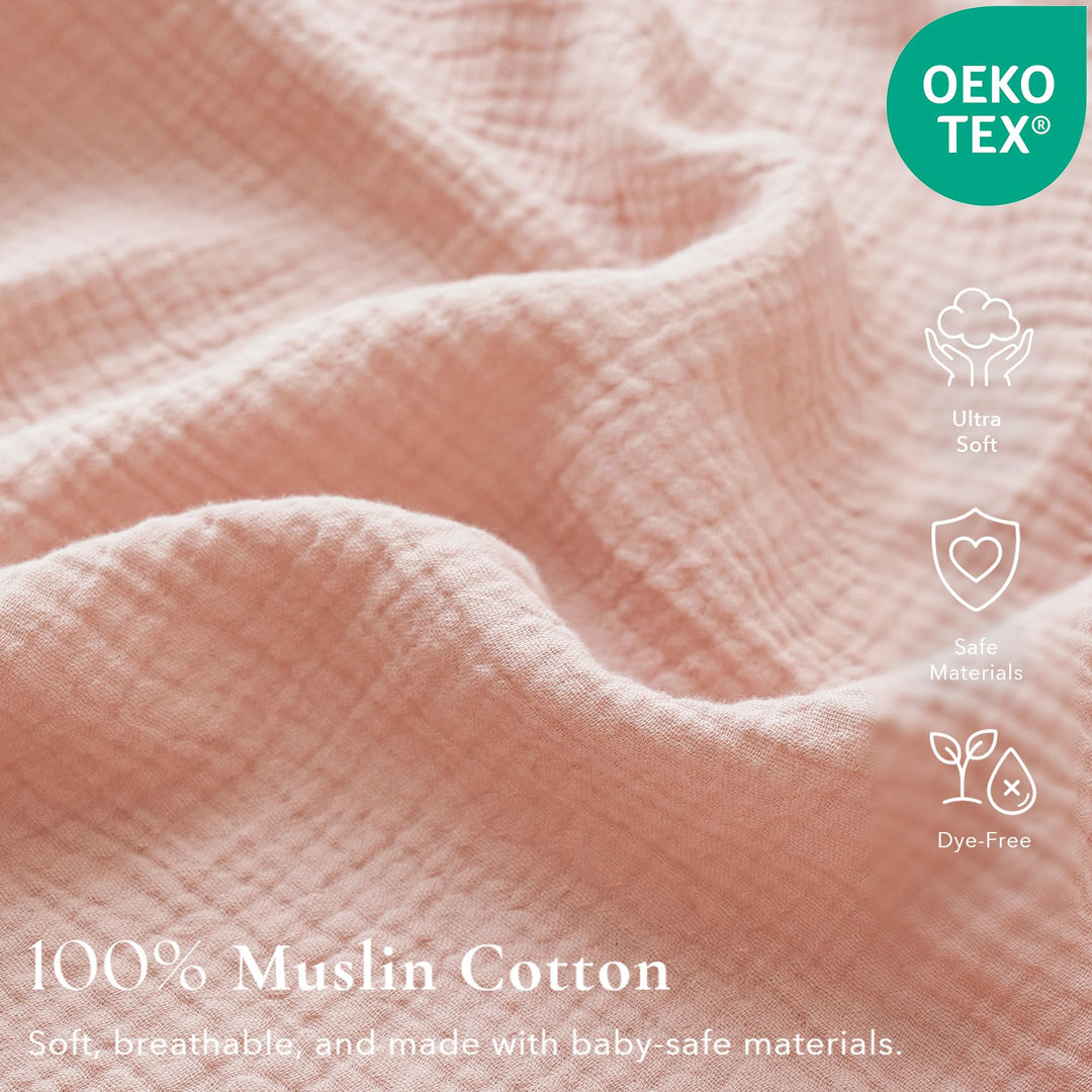 Konssy 2 Pack Muslin Crib Sheets for Standard Crib Mattress, 52" x 28" 100% Cotton, Soft & Breathable, 360° Elastic Snug Fit, Solid & Printed Designs for Baby Girls & Boys