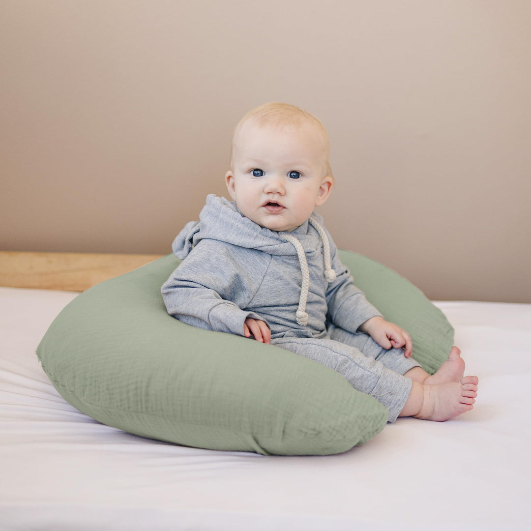 Konssy 2-Pack 100% Cotton Muslin Nursing Pillow Covers, Soft Cover for Baby Covers Only, Breastfeeding Pillows Slipcovers for Baby Boys & Girls, Hidden Zipper, Machine Washable,