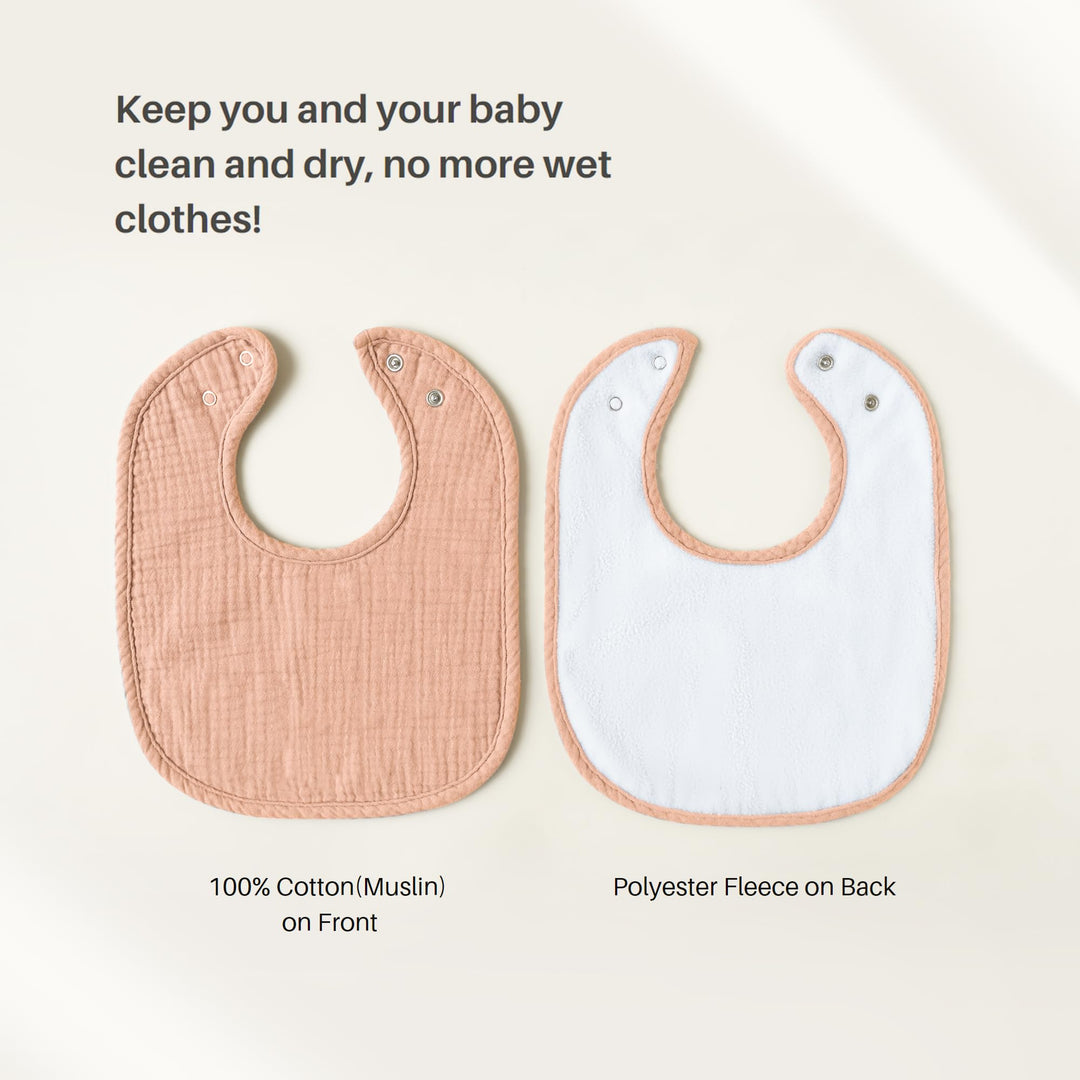 Konssy 6-Pack Muslin Cotton Baby Bibs for Drooling and Teething Soft Absorbent Front, Fleece Back Keeps Clothes Dry, Easy to Clean, Adjustable Fit for Boys & Girls Ages 0-36 Months