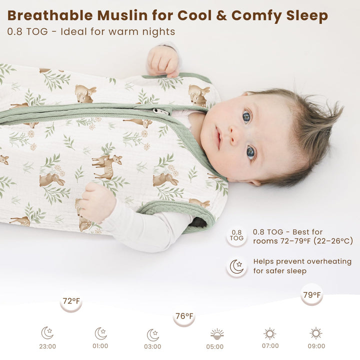 Konssy Muslin Baby Sleep Sack 18-24 Months, 0.8 TOG Baby Wearable Blanket 2 Pack, Two-Way Zipper, 100% Cotton, Soft & Breathable Sleeping Sack, Infants and Toddlers Nursery Essentials