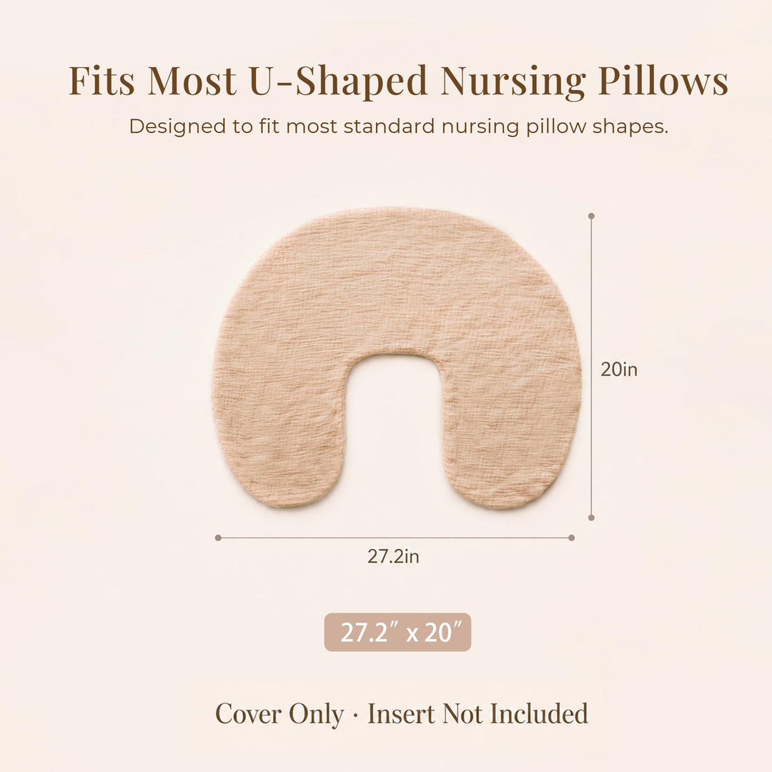 Konssy 2-Pack Muslin Nursing Pillow Covers, Floral Soft Slipcover for Baby Covers Only, 100% Cotton, Hidden Zipper, Washable, Breastfeeding Pillows Covers for Newborn Boys & Girls