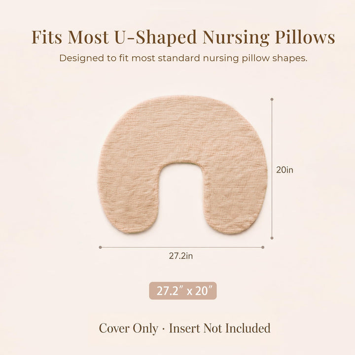 Konssy 2-Pack Muslin Nursing Pillow Covers, Floral Soft Slipcover for Baby Covers Only, 100% Cotton, Hidden Zipper, Washable, Breastfeeding Pillows Covers for Newborn Boys & Girls