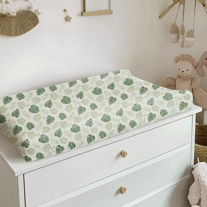 Konssy 100% Cotton Muslin Changing Pad Cover 2 Pack, 32"x16" Standard Fit Ultra Soft & Breathable, Diaper Changing Table Sheets, Neutral Nursery Design, for Baby Boys Girls