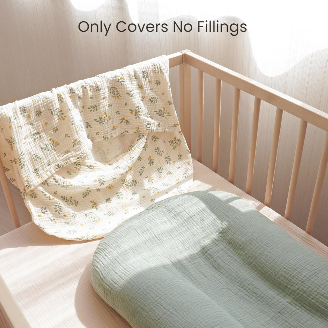 Konssy 2 Pack Muslin Baby Lounger Covers, Covers Only, 30.7" x 20" 100% Cotton, Soft & Breathable, Baby Nest Slipcover, Envelope Closure, Pre-Washed for Lasting Fit