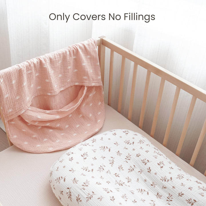 Konssy 2 Pack Muslin Baby Lounger Covers, Covers Only, 30.7" x 20" 100% Cotton, Soft & Breathable, Baby Nest Slipcover, Envelope Closure, Pre-Washed for Lasting Fit