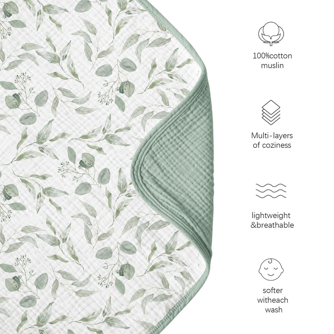 Konssy 100% Cotton Muslin Baby Blanket for Girls Boys, 40"x36" Soft & Lightweight, 4-Layer Muslin, for Receiving, Swaddling, Crib, Stroller & Nursery, Newborn to Toddler
