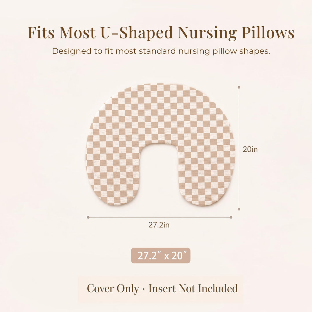 Konssy 2-Pack Muslin Nursing Pillow Covers, Floral Soft Slipcover for Baby Covers Only, 100% Cotton, Hidden Zipper, Washable, Breastfeeding Pillows Covers for Newborn Boys & Girls