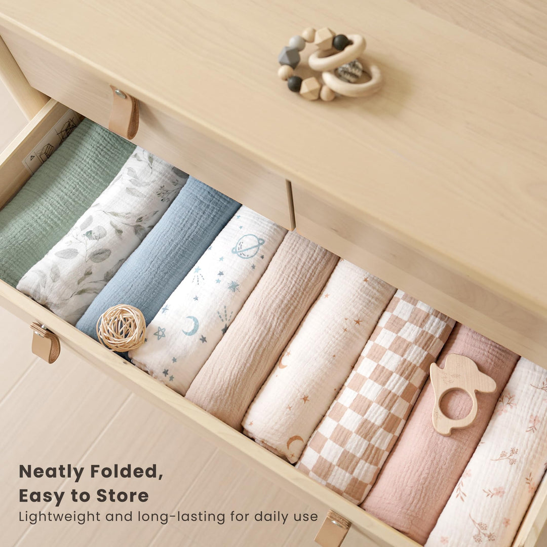 Konssy 3-Pack Muslin Baby Swaddle Blankets, 47 x 47 in Receiving Blankets Large Size, 100% Cotton, Ultra Soft & Breathable, Multi-Use Swaddles for Boys & Girls, from Newborn to Toddler