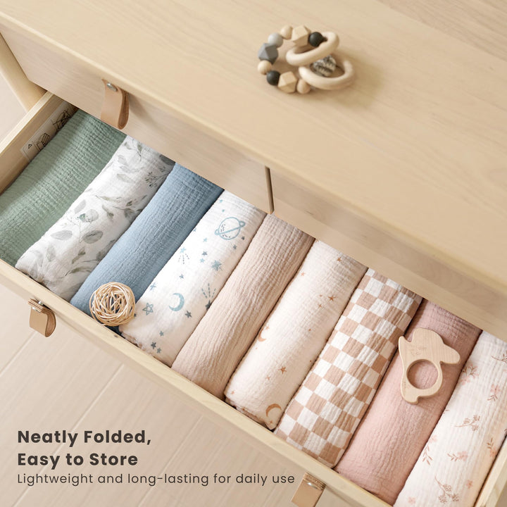 Konssy 3-Pack Muslin Baby Swaddle Blankets, 47 x 47 in Receiving Blankets Large Size, 100% Cotton, Ultra Soft & Breathable, Multi-Use Swaddles for Boys & Girls, from Newborn to Toddler