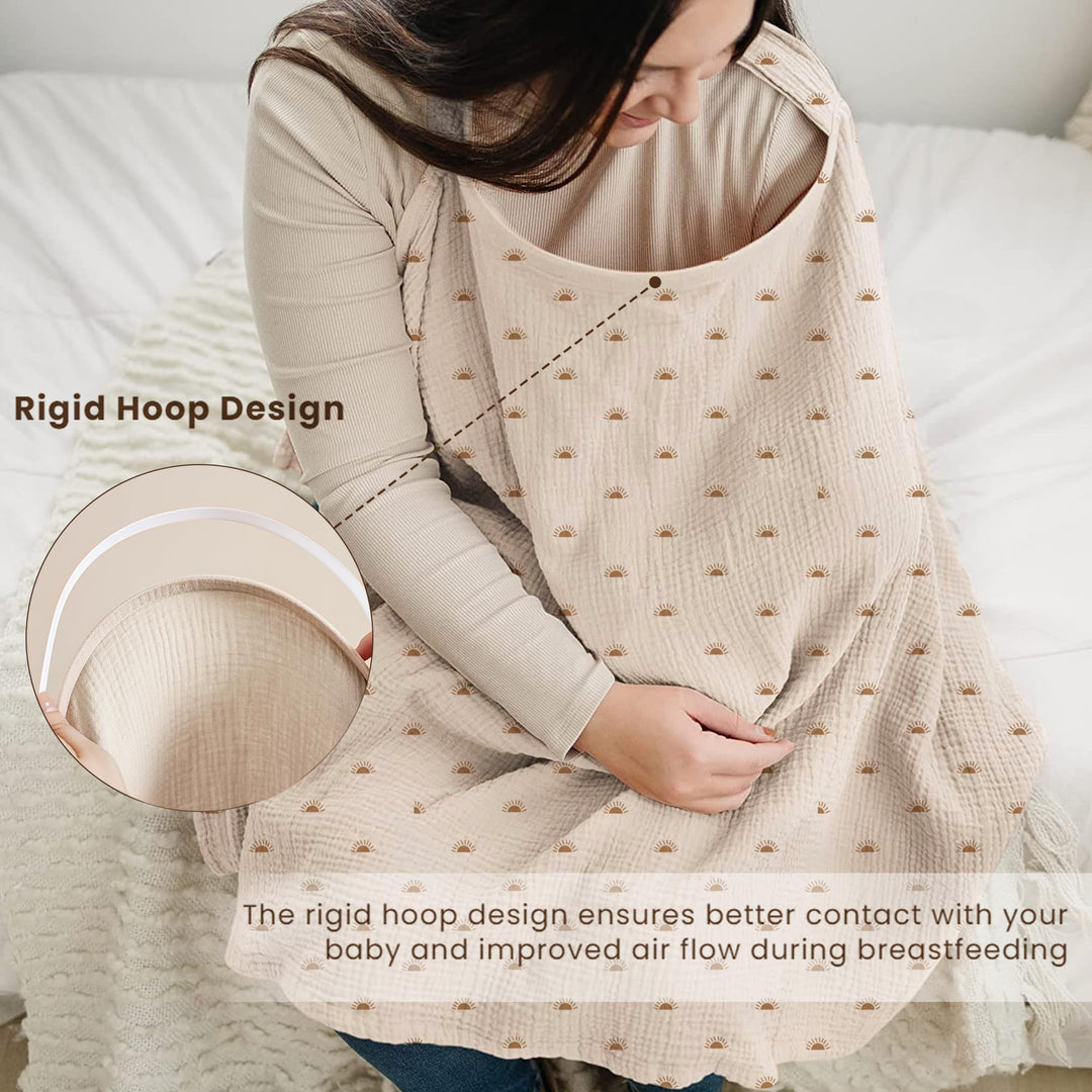 Konssy Muslin Nursing Cover Up for Breastfeeding with Rigid Hoop 100% Cotton Nursing Apron, Lightweight & Breathable, Carseat Canopy, Breast Feeding Covers for Women