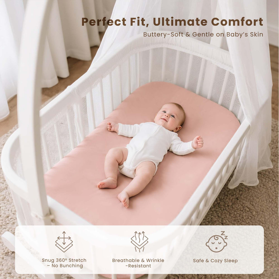 Konssy 3 Pack Stretchy Bassinet Sheets for Baby Girls and Boys, 33"x21" Silky-Soft & Breathable, Bassinet Mattress Sheet, for Baby Delight, Dream on Me, Rectangle Bassinet Sheets