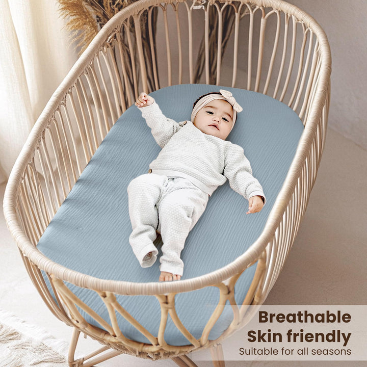 Konssy Muslin Bassinet Sheets for Baby Boys and Girls, 2 Pack, 33"x21" 100% Cotton, Bassinet Mattress Sheets, for Baby Delight, Dream on Me, Other Rectangle Bedside Mattresses