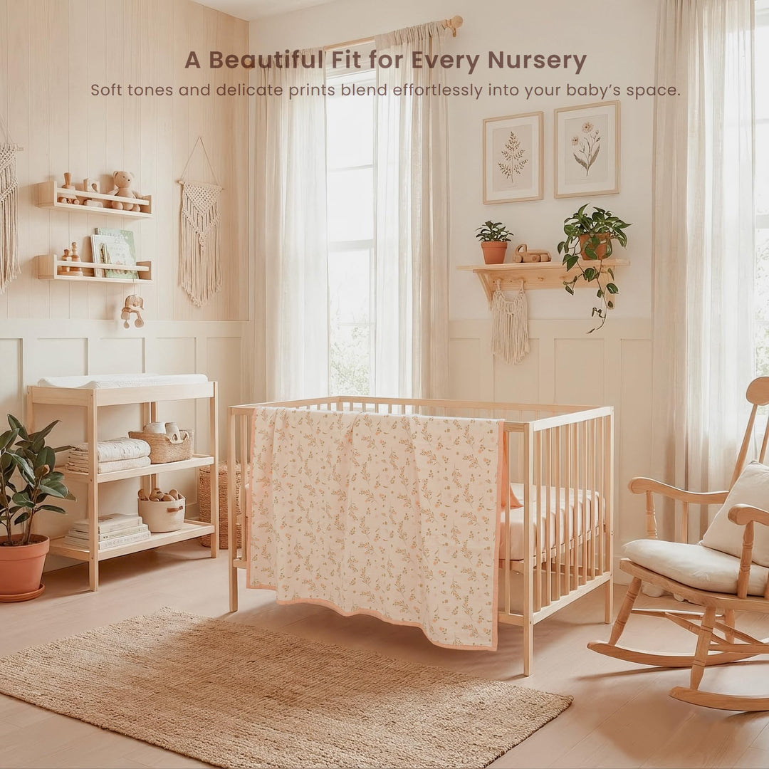 Konssy 100% Cotton Muslin Baby Blanket for Girls Boys, 40"x36" Soft & Lightweight, 4-Layer Muslin, for Receiving, Swaddling, Crib, Stroller & Nursery, Newborn to Toddler