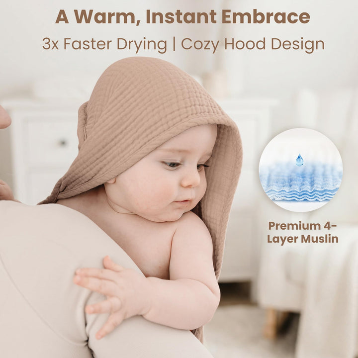 Konssy 2-Pack 100% Muslin Cotton Hooded Baby Bath Towels for Boys and Girls 32 x 32 In, Ultra-Soft & Absorbent, Bath Towels With Hooded for Infants Newborns Toddlers, Machine Washable