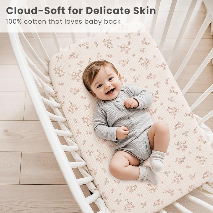 Konssy Muslin Bassinet Sheets for Baby Boys and Girls, 2 Pack, 33"x21" 100% Cotton, Bassinet Mattress Sheets, for Baby Delight, Dream on Me, Other Rectangle Bedside Mattresses