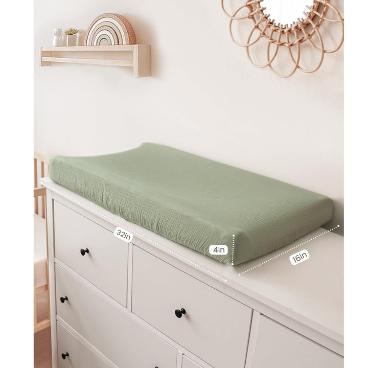 Konssy 100% Cotton Muslin Changing Pad Cover 2 Pack, 32"x16" Standard Fit Ultra Soft & Breathable, Diaper Changing Table Sheets, Neutral Nursery Design, for Baby Boys Girls