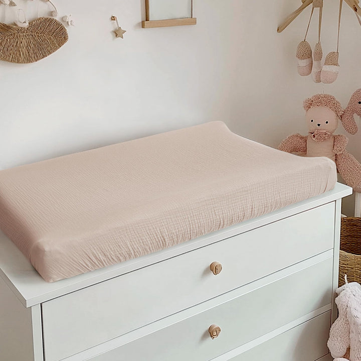Konssy 100% Cotton Muslin Changing Pad Cover 2 Pack, 32"x16" Standard Fit Ultra Soft & Breathable, Diaper Changing Table Sheets, Neutral Nursery Design, for Baby Boys Girls