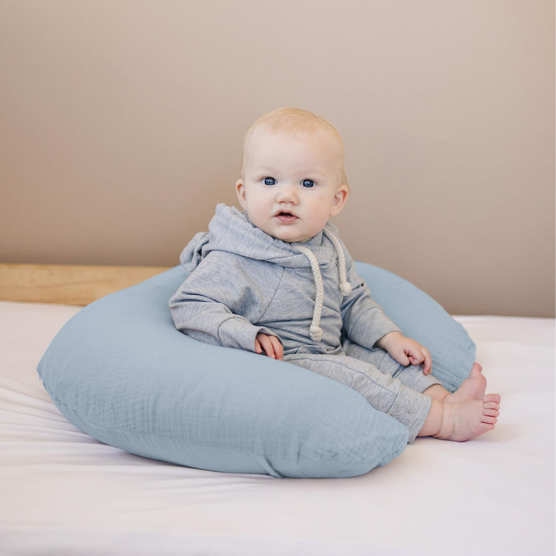 Konssy 2-Pack 100% Cotton Muslin Nursing Pillow Covers, Soft Cover for Baby Covers Only, Breastfeeding Pillows Slipcovers for Baby Boys & Girls, Hidden Zipper, Machine Washable,