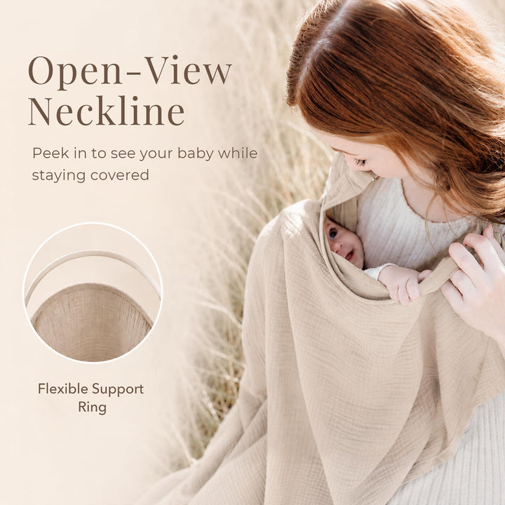 Konssy Muslin Nursing Cover Up for Breastfeeding with Rigid Hoop 100% Cotton Nursing Apron, Lightweight & Breathable, Carseat Canopy, Breast Feeding Covers for Women