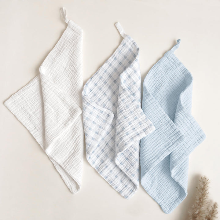 Konssy 7 Pack Muslin Baby Washcloths, Burp Cloths & Wash Cloths for Babies 11 x 11 In, 100% Cotton, Ultra-Soft & Absorbent, Machine Washable, Baby Bath Towels for Newborns, Girls & Boys