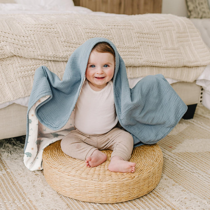 Konssy 100% Cotton Muslin Baby Blanket for Girls Boys, 40"x36" Soft & Lightweight, 4-Layer Muslin, for Receiving, Swaddling, Crib, Stroller & Nursery, Newborn to Toddler