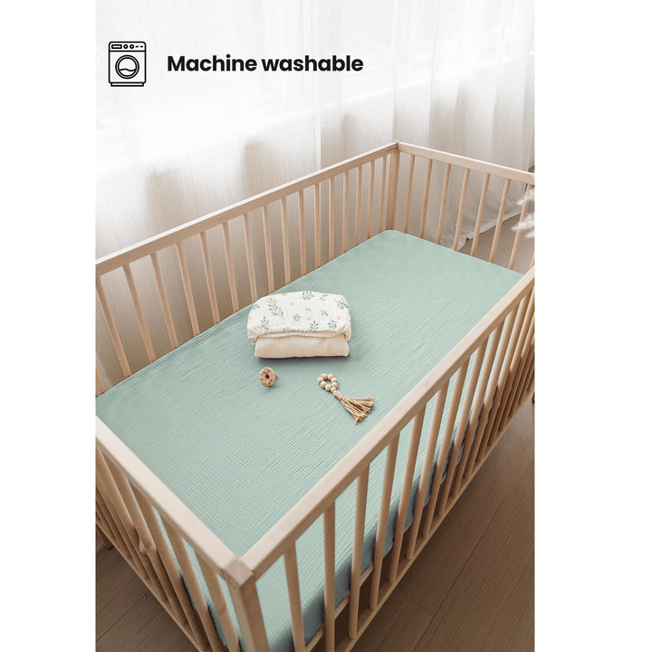 Konssy 2 Pack Muslin Crib Sheets for Baby Boys & Girls, 52" x 28" Fits Standard Crib Mattress, Premium 100% Cotton, Soft & Breathable, Neutral Design, 360° Full Elastic Fit