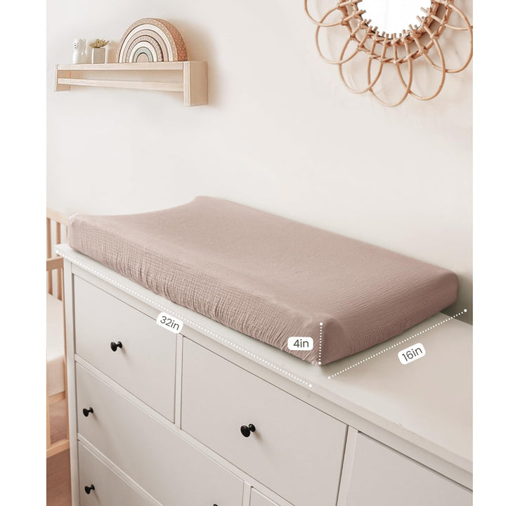 Konssy 100% Cotton Muslin Changing Pad Cover 2 Pack, 32"x16" Standard Fit Ultra Soft & Breathable, Diaper Changing Table Sheets, Neutral Nursery Design, for Baby Boys Girls