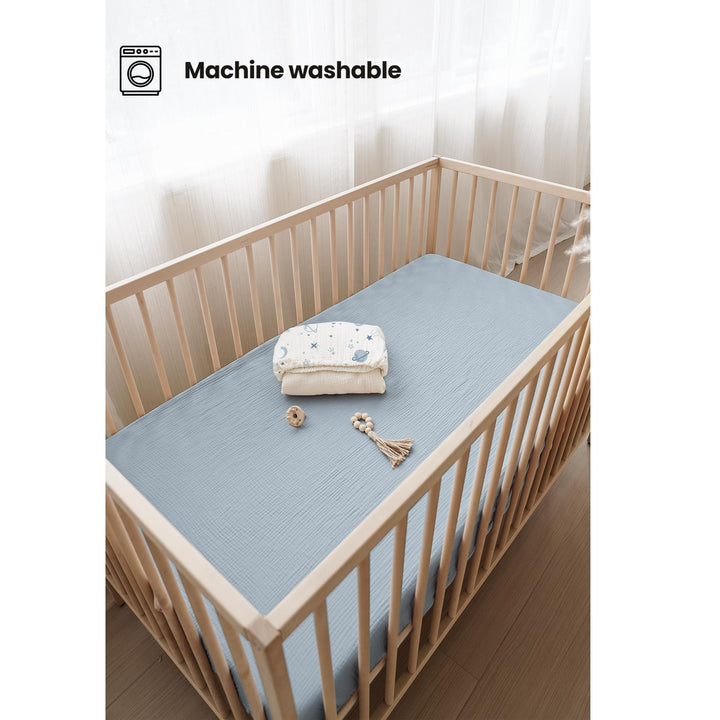 Konssy 2 Pack Muslin Crib Sheets for Baby Boys & Girls, 52" x 28" Fits Standard Crib Mattress, Premium 100% Cotton, Soft & Breathable, Neutral Design, 360° Full Elastic Fit