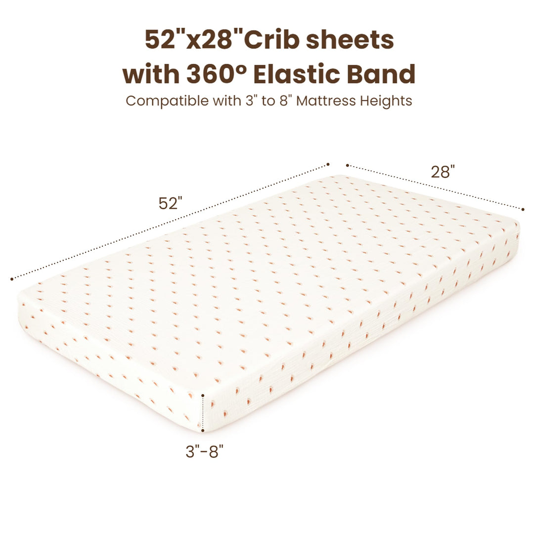 Konssy 2 Pack Muslin Crib Sheets for Baby Boys & Girls, 52" x 28" Fits Standard Crib Mattress, Premium 100% Cotton, Soft & Breathable, Neutral Design, 360° Full Elastic Fit