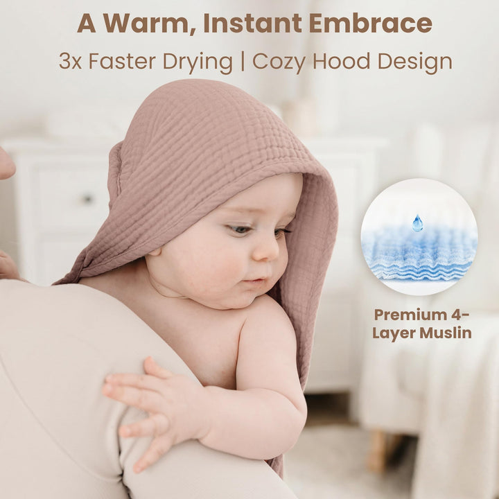 Konssy 2-Pack 100% Muslin Cotton Hooded Baby Bath Towels for Boys and Girls 32 x 32 In, Ultra-Soft & Absorbent, Bath Towels With Hooded for Infants Newborns Toddlers, Machine Washable