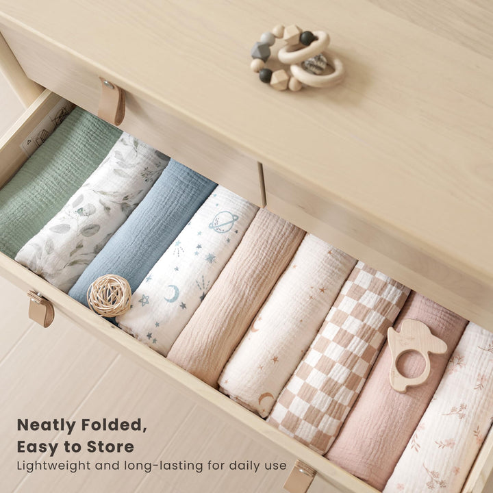 Konssy 3-Pack Muslin Baby Swaddle Blankets, 47 x 47 in Receiving Blankets Large Size, 100% Cotton, Ultra Soft & Breathable, Multi-Use Swaddles for Boys & Girls, from Newborn to Toddler