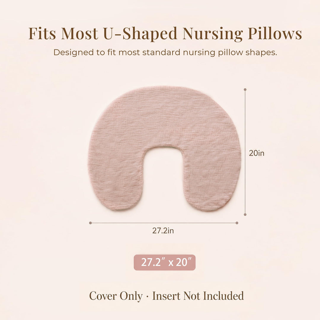 Konssy 2-Pack Muslin Nursing Pillow Covers, Floral Soft Slipcover for Baby Covers Only, 100% Cotton, Hidden Zipper, Washable, Breastfeeding Pillows Covers for Newborn Boys & Girls