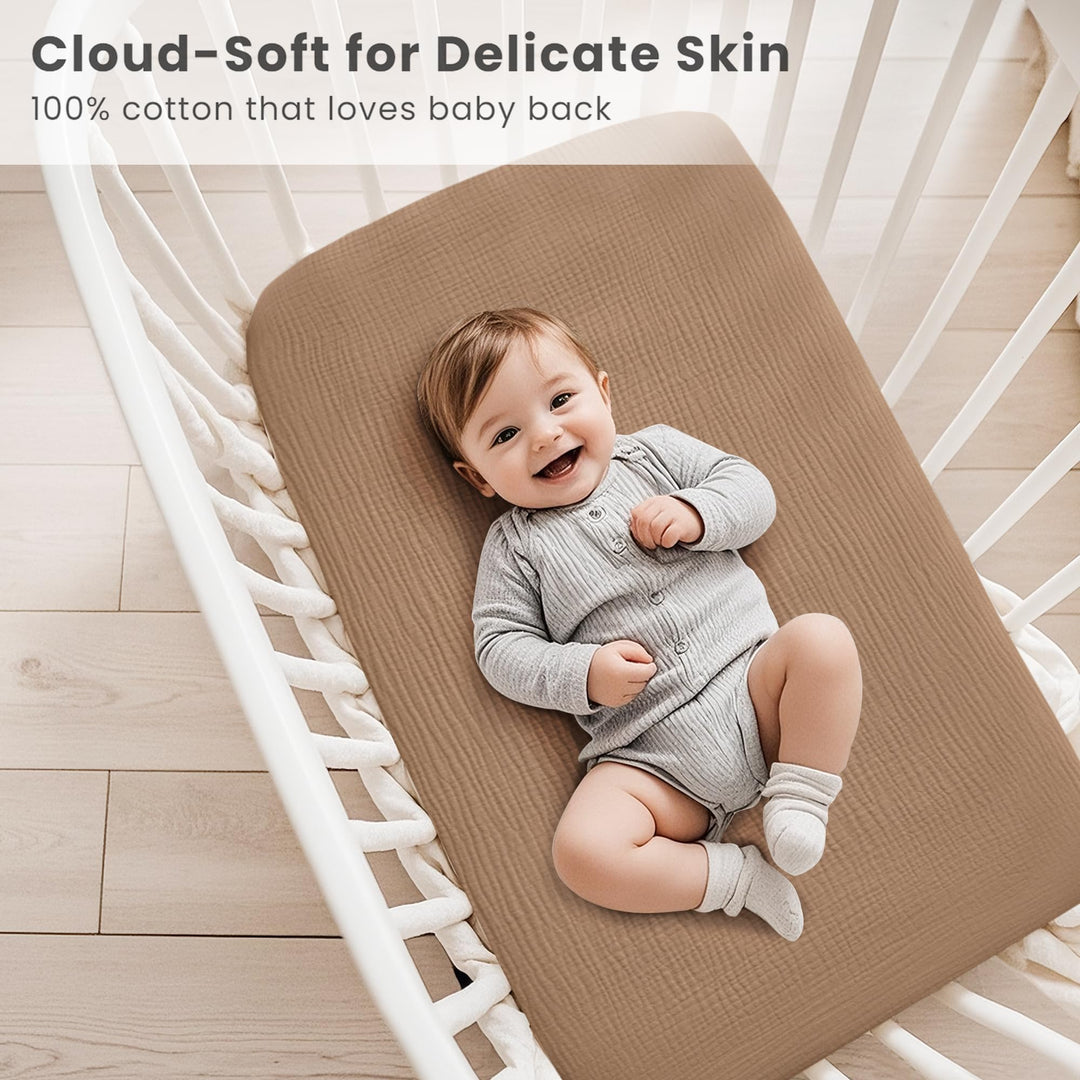 Konssy Muslin Bassinet Sheets for Baby Boys and Girls, 2 Pack, 33"x21" 100% Cotton, Bassinet Mattress Sheets, for Baby Delight, Dream on Me, Other Rectangle Bedside Mattresses
