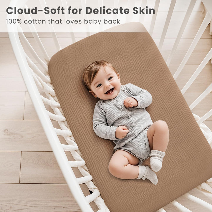 Konssy Muslin Bassinet Sheets for Baby Boys and Girls, 2 Pack, 33"x21" 100% Cotton, Bassinet Mattress Sheets, for Baby Delight, Dream on Me, Other Rectangle Bedside Mattresses