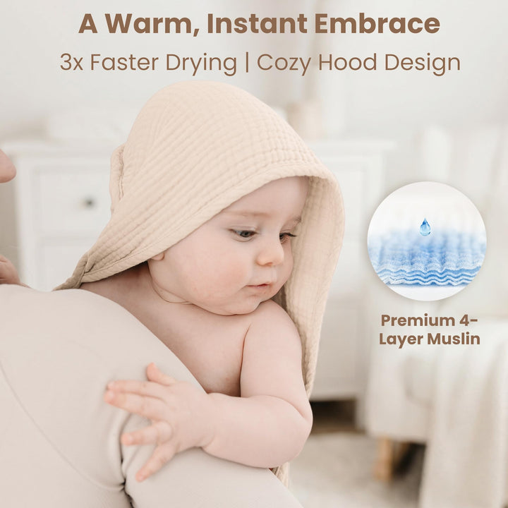 Konssy 2-Pack 100% Muslin Cotton Hooded Baby Bath Towels for Boys and Girls 32 x 32 In, Ultra-Soft & Absorbent, Bath Towels With Hooded for Infants Newborns Toddlers, Machine Washable