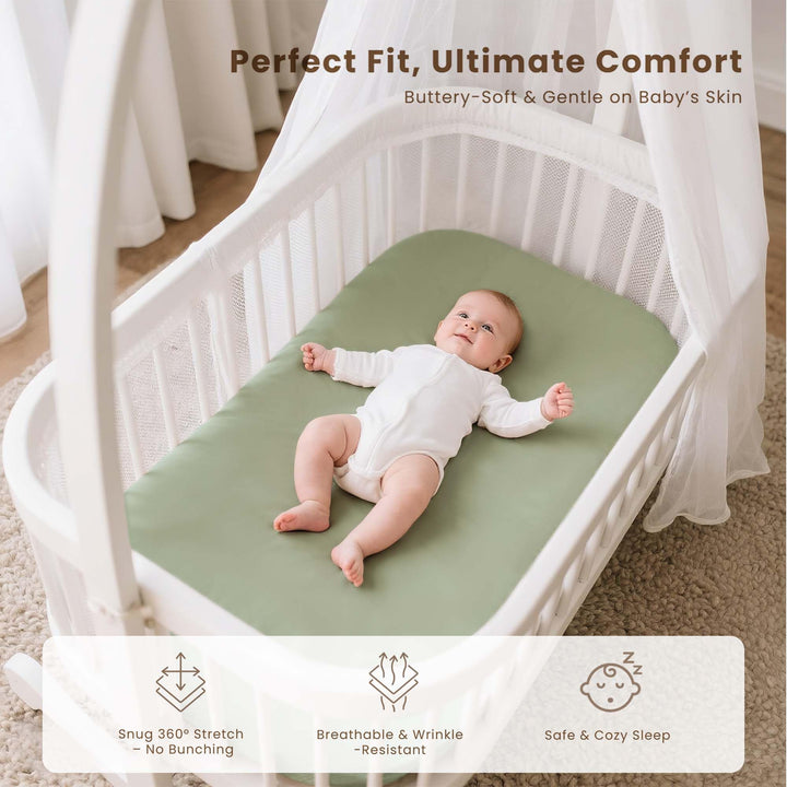 Konssy 3 Pack Stretchy Bassinet Sheets for Baby Girls and Boys, 33"x21" Silky-Soft & Breathable, Bassinet Mattress Sheet, for Baby Delight, Dream on Me, Rectangle Bassinet Sheets
