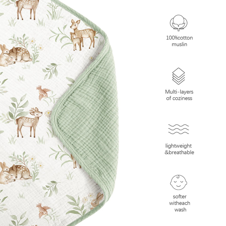 Konssy 100% Cotton Muslin Baby Blanket for Girls Boys, 40"x36" Soft & Lightweight, 4-Layer Muslin, for Receiving, Swaddling, Crib, Stroller & Nursery, Newborn to Toddler