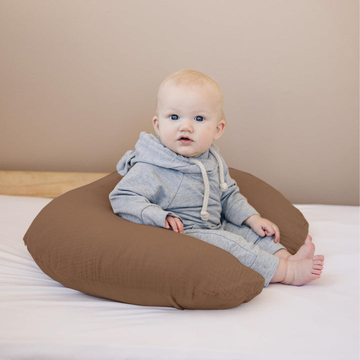 Konssy 2-Pack 100% Cotton Muslin Nursing Pillow Covers, Soft Cover for Baby Covers Only, Breastfeeding Pillows Slipcovers for Baby Boys & Girls, Hidden Zipper, Machine Washable,