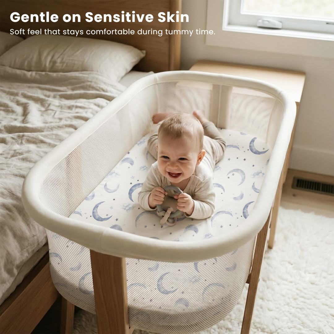 Konssy 3 Pack Stretchy Bassinet Sheets for Baby Girls and Boys, 33"x21" Silky-Soft & Breathable, Bassinet Mattress Sheet, for Baby Delight, Dream on Me, Rectangle Bassinet Sheets