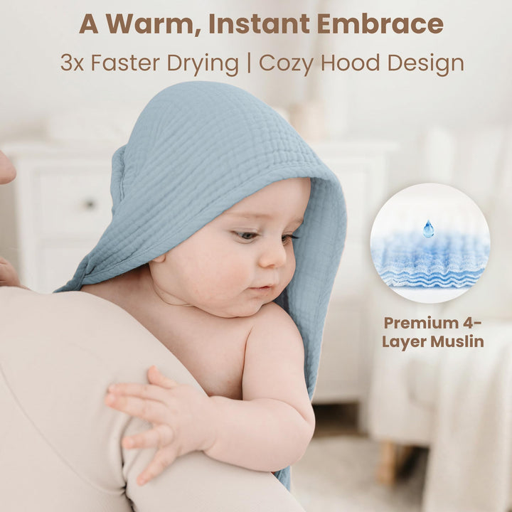 Konssy 2-Pack 100% Muslin Cotton Hooded Baby Bath Towels for Boys and Girls 32 x 32 In, Ultra-Soft & Absorbent, Bath Towels With Hooded for Infants Newborns Toddlers, Machine Washable