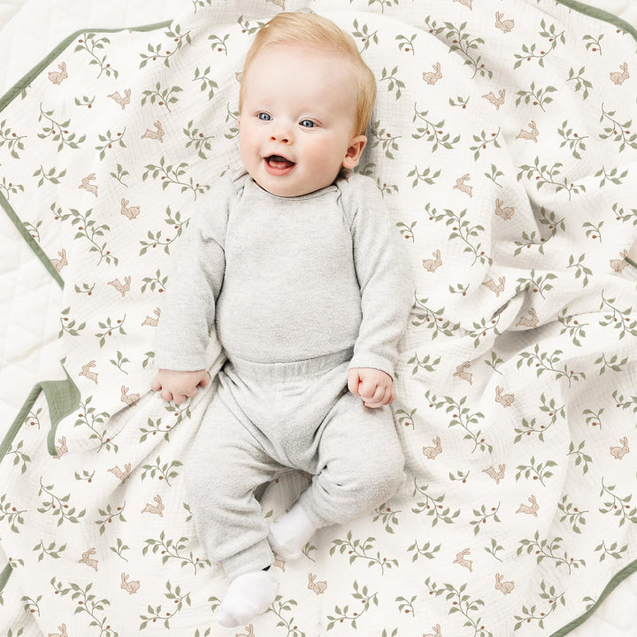 Konssy 100% Cotton Muslin Baby Blanket for Girls Boys, 40"x36" Soft & Lightweight, 4-Layer Muslin, for Receiving, Swaddling, Crib, Stroller & Nursery, Newborn to Toddler