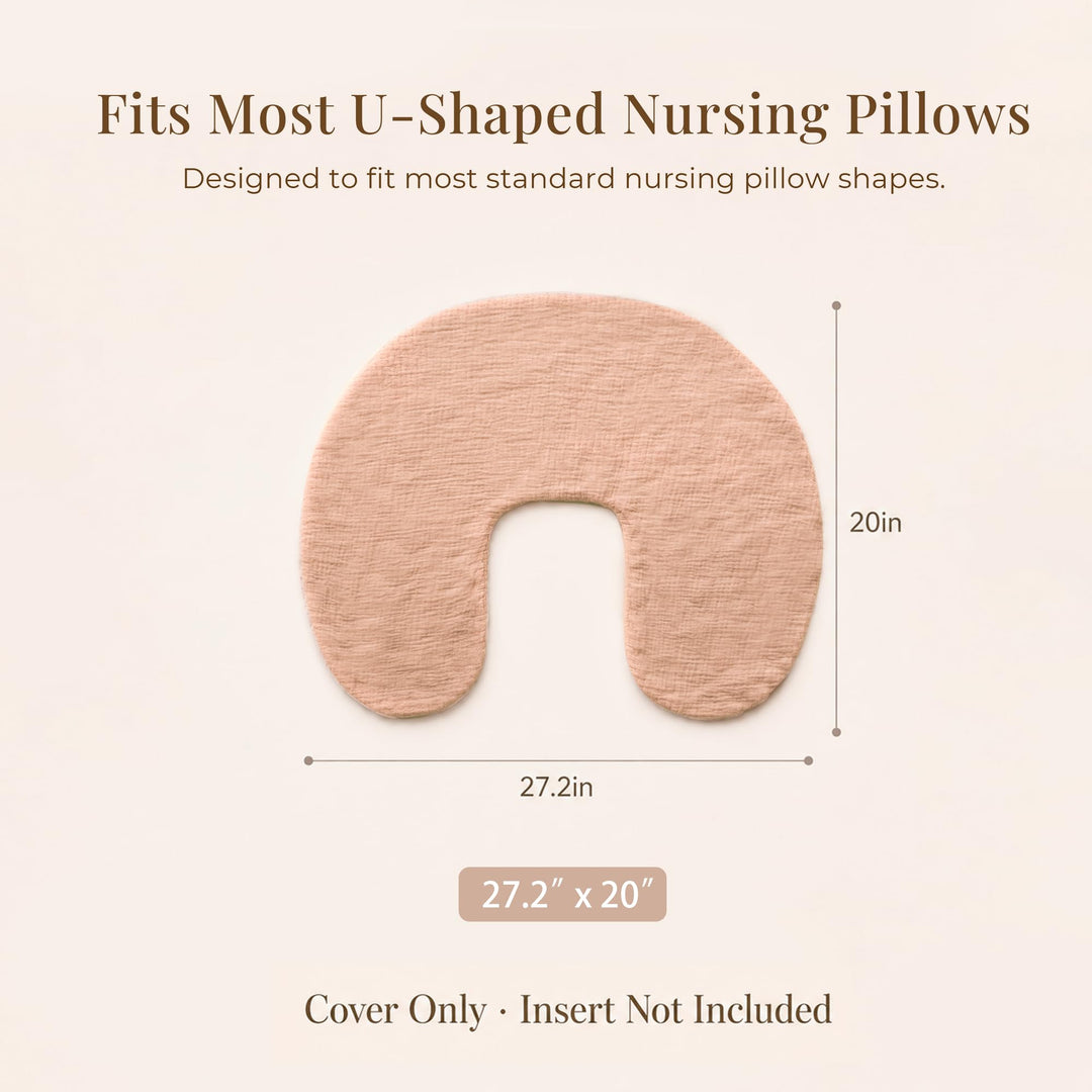 Konssy 2-Pack Muslin Nursing Pillow Covers, Floral Soft Slipcover for Baby Covers Only, 100% Cotton, Hidden Zipper, Washable, Breastfeeding Pillows Covers for Newborn Boys & Girls